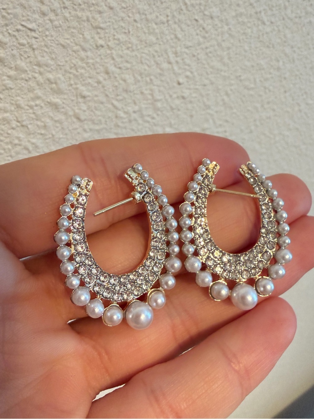 Pearl-Trim Gold Teardrop Hoop Earrings - Picture 3 of 3